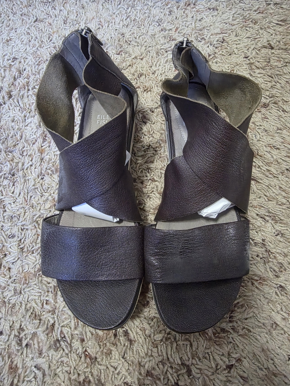 Eileen Fisher Dark Brown Leather Wrap Strap Sandals